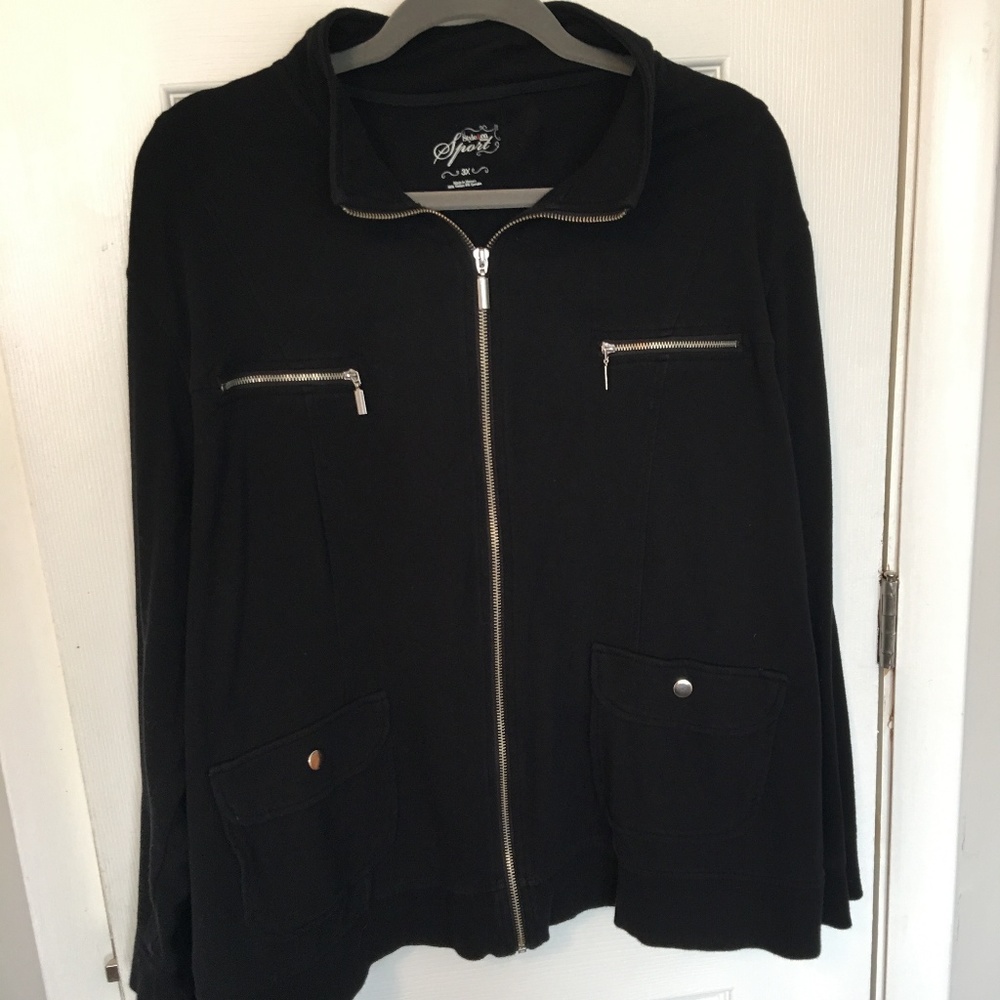Style & Co Black Racer Style Zip Jacket | 3X